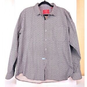 Bruno Milano Mens XL Modern Fit Button Down Shirt Black White Paisley Cotton
